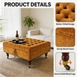 Yellow Chenille Storage Ottoman with Wheels Square Coffee Table Footstool Hidden Storage Bench Solid Wood Frame