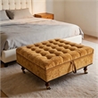 Yellow Chenille Storage Ottoman with Wheels Square Coffee Table Footstool Hidden Storage Bench Solid Wood Frame