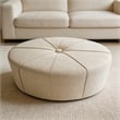 48 Inch Cream White Cotton Linen Oversized Oval Ottoman Bench with Solid Wood Frame Upholstered Footrest for Living Room Bedroom