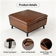 Brown Faux Leather Storage Ottoman Bench with Hidden Storage for Living Room