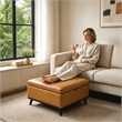 Yellow Faux Leather Storage Ottoman Bench with Hidden Storage for Living Room