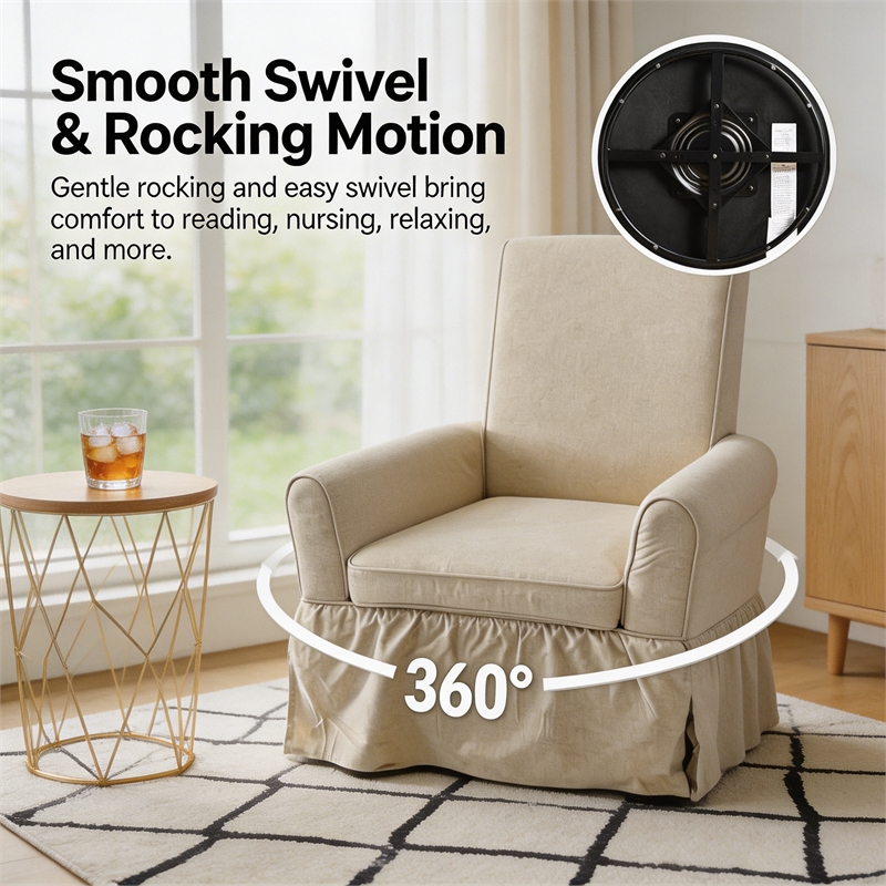 Cream Linen 360 Swivel Barrel Accent Chair with Rocking Base for Living Room