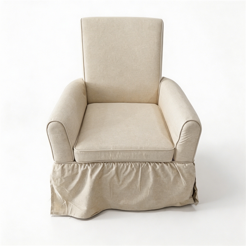 Cream Linen 360 Swivel Barrel Accent Chair with Rocking Base for Living Room
