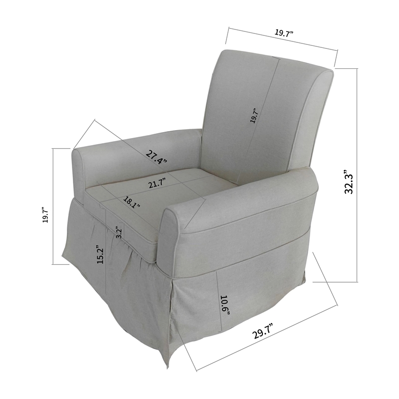 Cream Linen 360 Swivel Barrel Accent Chair with Rocking Base for Living Room