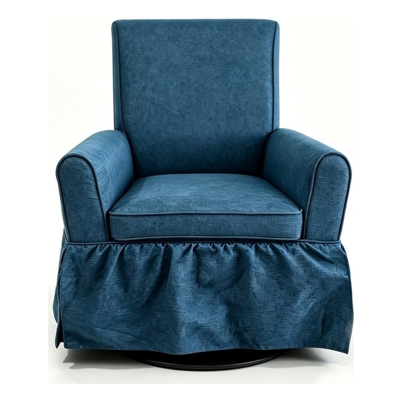 Blue Linen Fabric 360 Swivel Barrel Accent Chair with Rocking Base for Living Room