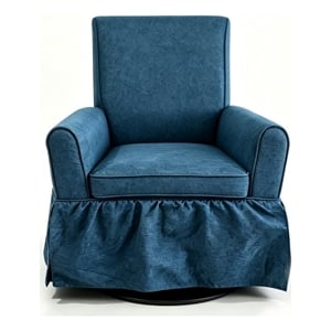 Blue Linen Fabric 360 Swivel Barrel Accent Chair with Rocking Base for Living Room