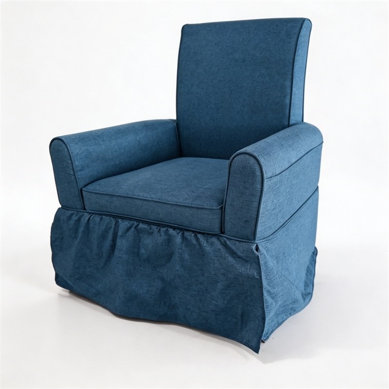 Blue Linen Fabric 360 Swivel Barrel Accent Chair with Rocking Base for Living Room