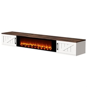 67 Inch Floating TV Stand - 36 Inch Fireplace White Engineered Wood High-Gloss Cabinet Doors for Living Room