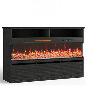 Black Engineered Wood TV Stand with 50&quot Electric Fireplace for TVs up to 65&quot
