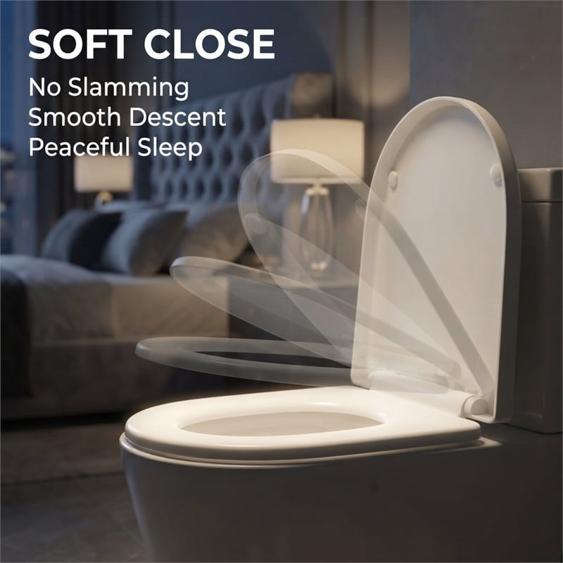 White Polypropylene U-Shaped Toilet Seat with Cover 16.34 x 12.99 in
