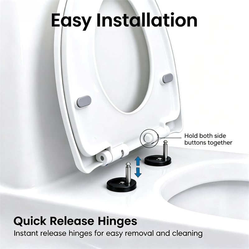 White Polypropylene U-Shaped Toilet Seat with Cover 16.34 x 12.99 in