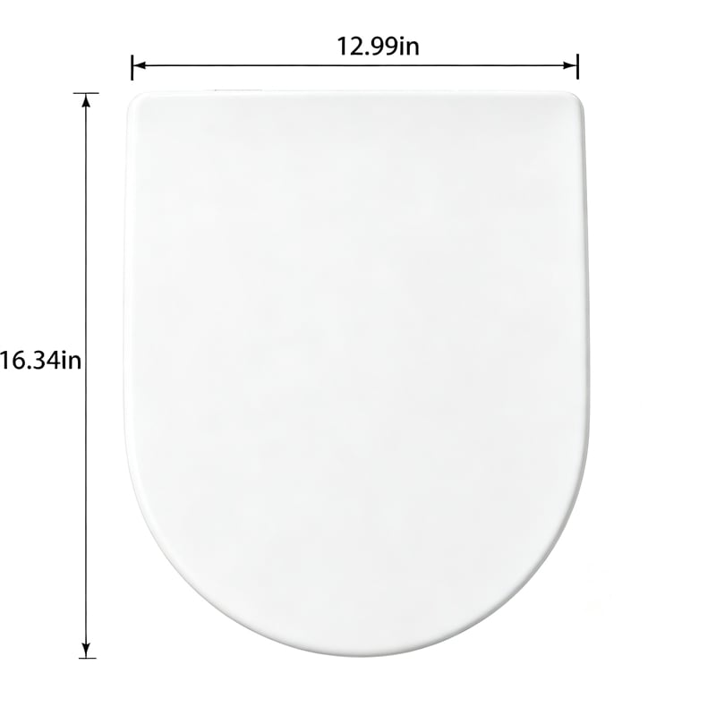 White Polypropylene U-Shaped Toilet Seat with Cover 16.34 x 12.99 in