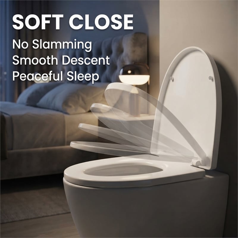 White Polypropylene V-Shaped Toilet Seat with Cover 17.44 x 14.76 in