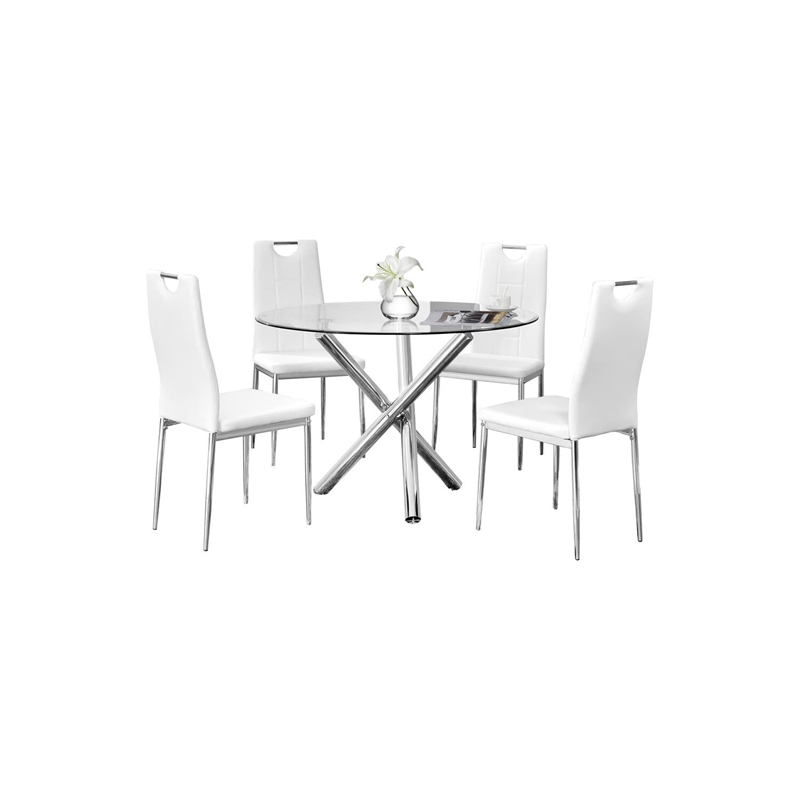 Best Master Beverly 5-Piece Faux Leather Round Glass Dinette Set - White