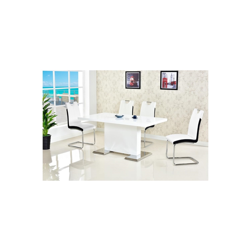 Best Master Bono Modern Solid Wood Rectangular Dining Table in White Lacquer
