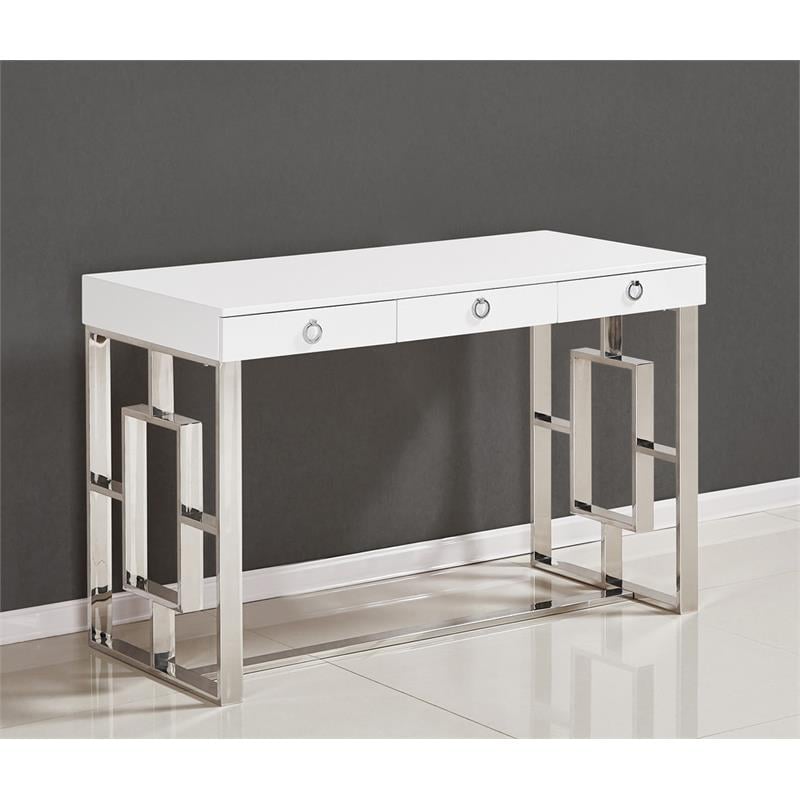 Best Master Brooks 3-Drawer Wood and Stainless Steel Frame Writing Desk - Silver
