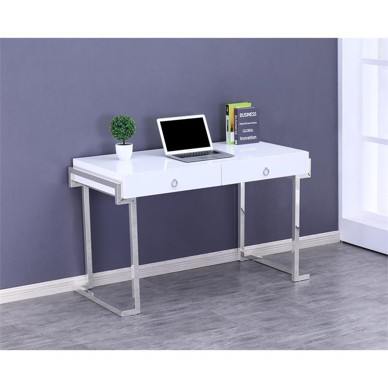 Best Master Juneau Modern 2-Drawer Engineered Wood Computer Desk in Silver