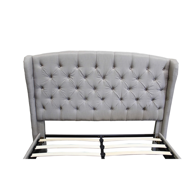 Best Master Frances Solid Wood/Fabric Upholstery Queen Platform Bed in Gray