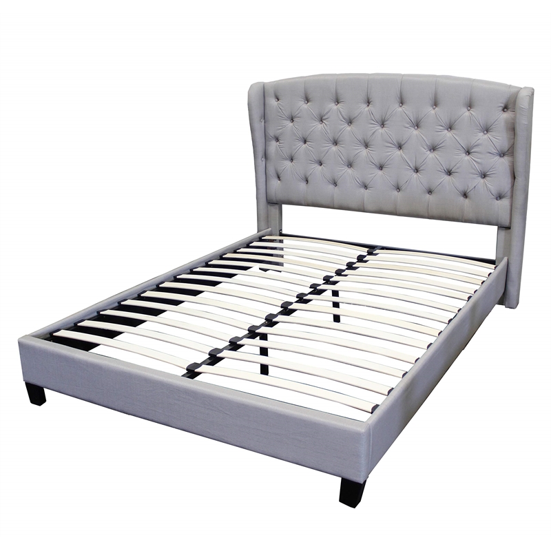 Best Master Frances Solid Wood/Fabric Upholstery Queen Platform Bed in Gray