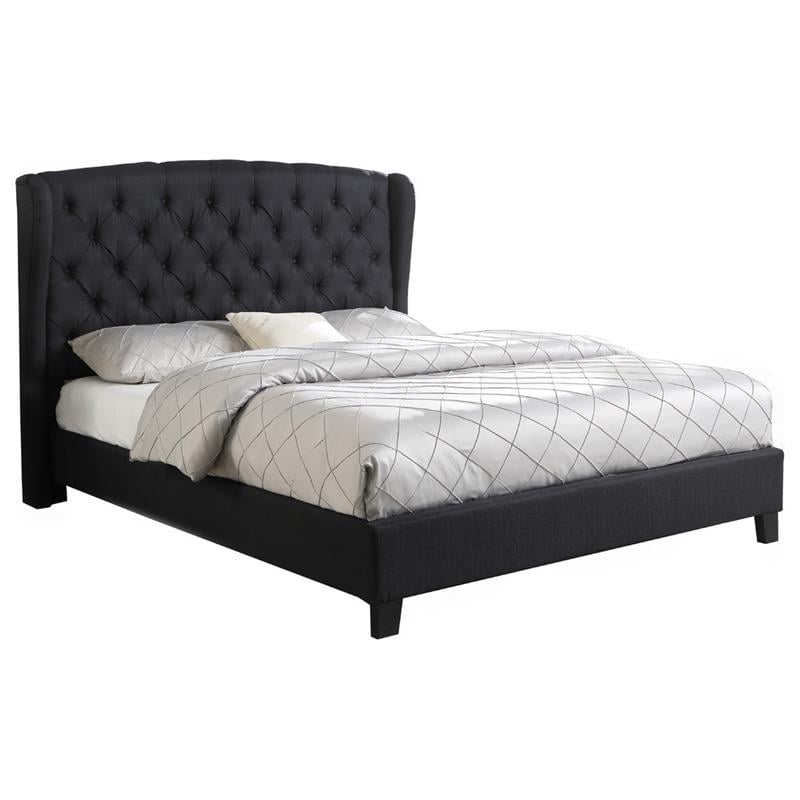 Best Master Frances Solid Wood/Fabric Upholstery Cal King Platform Bed in Black