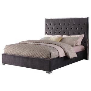 Best Master Kressa Velour Fabric Tufted Cali King Platform Bed in Dark Gray