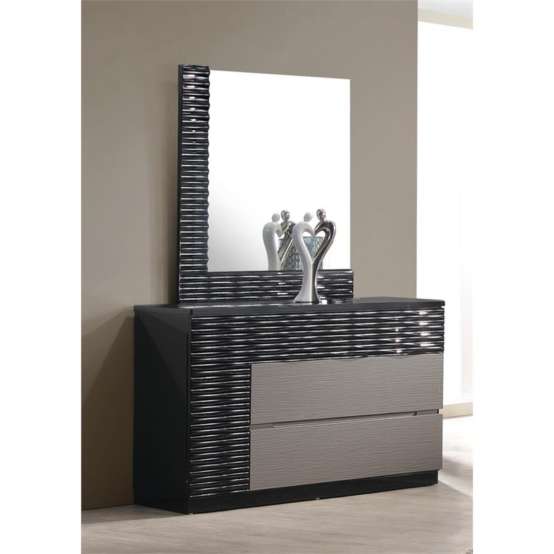 Best Master Romania 2-Pc Poplar Wood Dresser and Mirror Set in Black/Zebra Gray