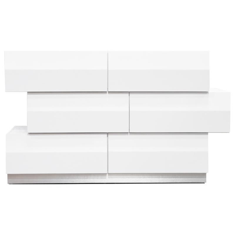 Best Master Spain 6-Drawer Poplar Wood Bedroom Dresser in White/Silver Base