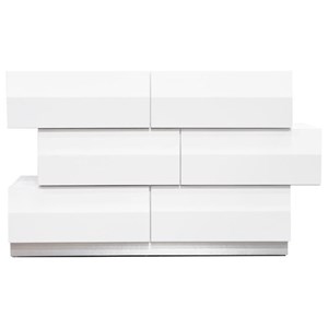 Best Master Spain 6-Drawer Poplar Wood Bedroom Dresser in White/Silver Base
