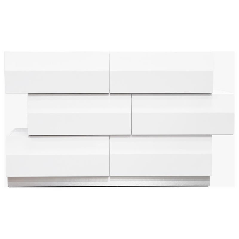 Best Master Spain 6-Drawer Poplar Wood Bedroom Dresser in White/Silver Base