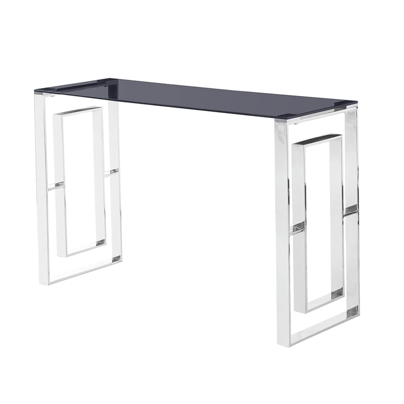 Best Master Mallory Stainless Steel and Smoked Glass Console Table in Silver