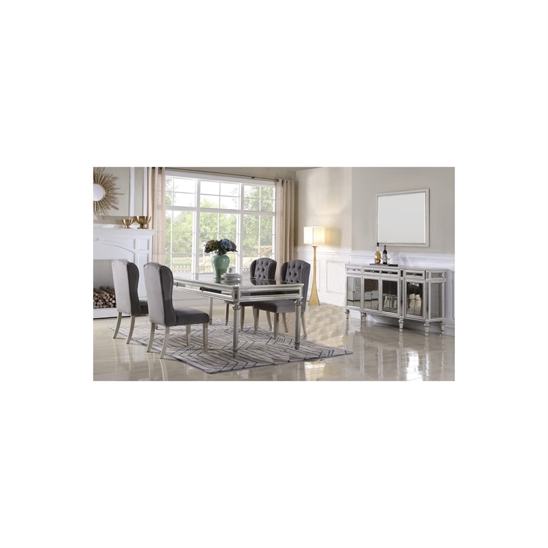 Best Master Emory Solid Wood Dining Room Table in Antique Cream With Mirrored