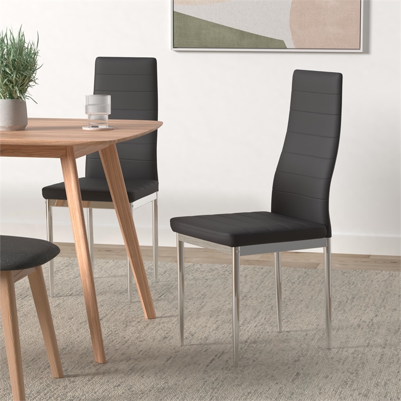 Best Master Chapman Bi Cast Leather Dining Side Chair in Black (Set of 2)