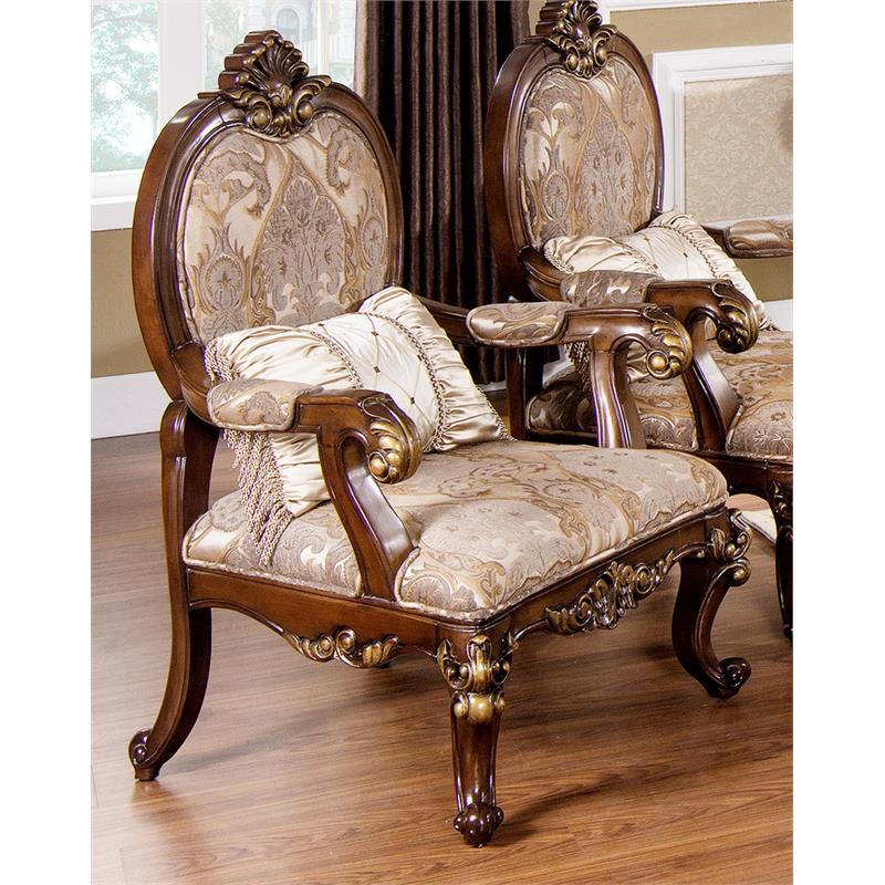 Best Master Winfrey Solid Wood and Chenille Accent Chair in Cherry/Gold Trim