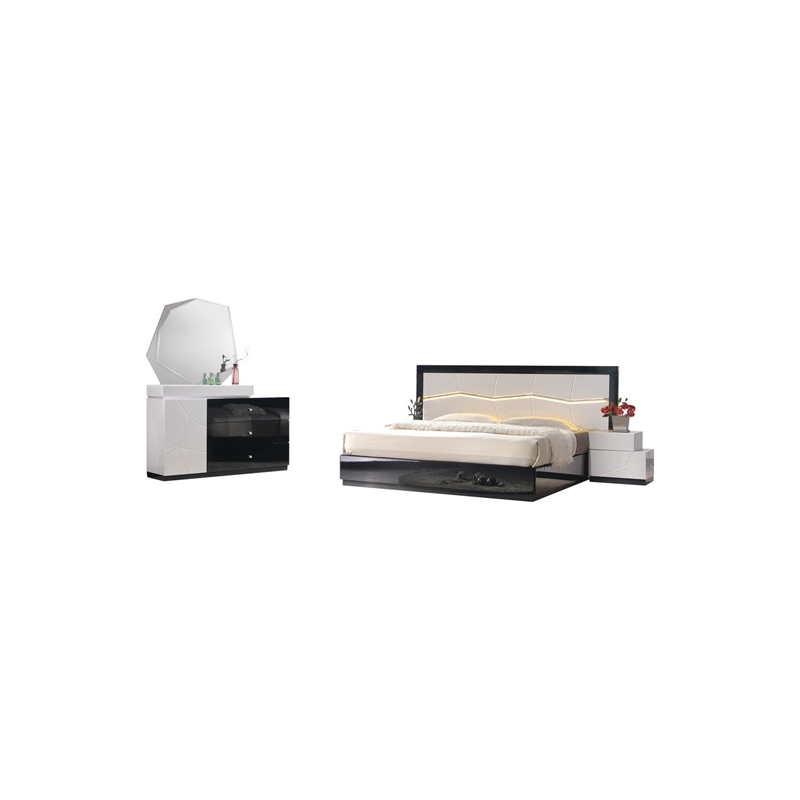 Best Master 5-Piece Wood Queen/King Platform Bedroom Set in White/Black