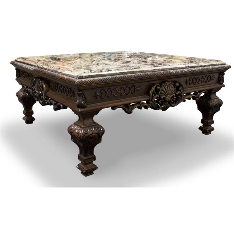 Best Master Traditional Solid Wood and Faux Marble Top Coffee Table in Cherry