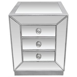 Best Master Furniture Solid Wood and Mirrored Living Room End Table in Silver