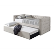 Best Master Tufted Fabric with Nailhead Twin Daybed and Trundle in Trina Beige
