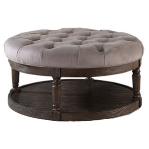 Best Master Linen Fabric Upholstered Round Ottoman in Otter/Smoked Rustic Gray