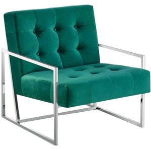 Best Master Furniture Beethoven 31.5&quot Velvet Accent Chair in Green/Silver Plated