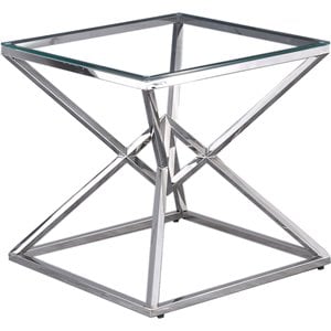 Best Master Furniture 22&quot Modern Tempered Glass End Table in Silver/Clear