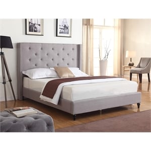 Best Master Furniture Valentina Linen Fabric Wingback Platform Full Bed in Gray