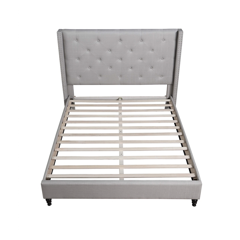 Best Master Furniture Valentina Linen Fabric Wingback Platform Full Bed in Gray