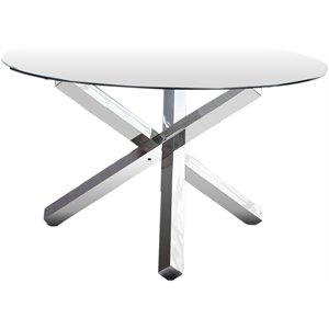 Best Master Furniture Tracy 54&quot Round Glass Dining Table in Silver