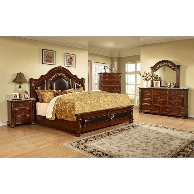 Bessy 5-piece Traditional Cherry Wood King Bedroom Set