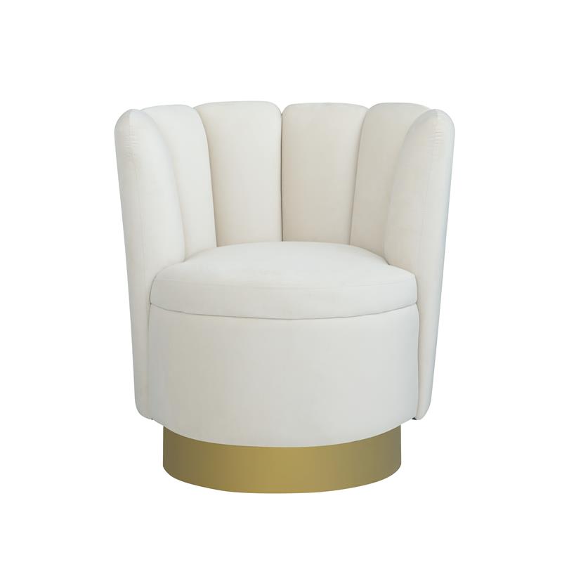 Ellis Velvet Upholstered Swivel Accent Chair in Cream Velvet
