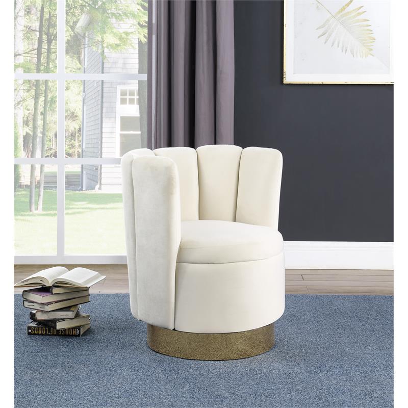 Ellis Velvet Upholstered Swivel Accent Chair in Cream Velvet