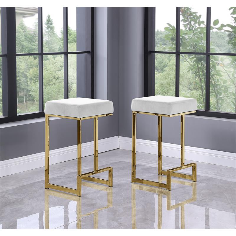 Dorrington Modern Velvet Backless Counter Height Stool in White/Gold (Set of 2)