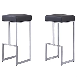 Dorrington Modern Faux Leather Backless Bar Stool in Gray/Silver (Set of 2)