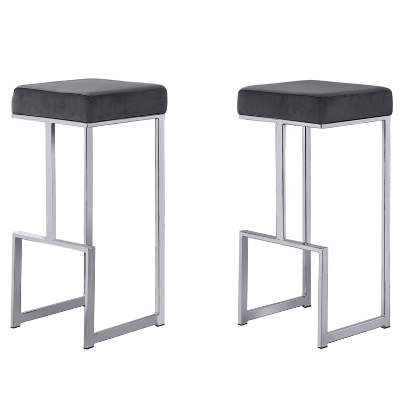 Best Master Furniture Dorrington Velvet Backless Bar Stool in Gray/Silver (Set of 2)