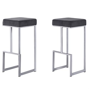 Best Master Furniture Dorrington Velvet Backless Bar Stool in Gray/Silver (Set of 2)